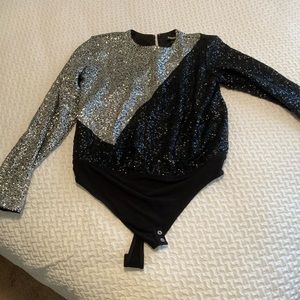 Black and Silver Sequin Bodysuit